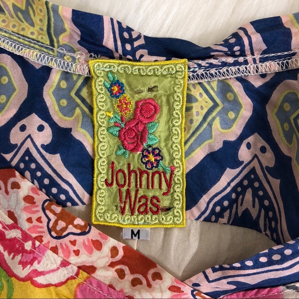 Johnny Was Silk Floral Asymmetric Tunic Blouse - Picture 7 of 8